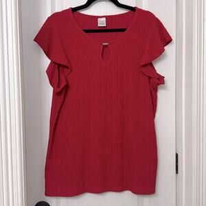HL red textured open hole blouse top size XL